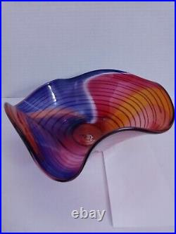 Cindy McQuade Fluted Vase Designer Art Glass Ruffled Fluted Top Vintage Signed