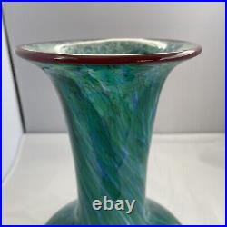 Cohn Stone 1994 Signed Studio Glass Art Hand Blown Teal Vase 9
