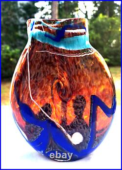 Crandall Glassworks Signed Spiro Scene Art Glass Vase 9