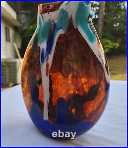 Crandall Glassworks Signed Spiro Scene Art Glass Vase 9