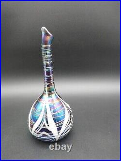 Crider Pulled Feather Threaded Art Glass Vase Signed