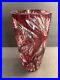 Crystal-Cut-To-Clear-Glass-Vase-Signed-Val-St-Lambert-Red-Color-Belgium-C-1950-01-qg