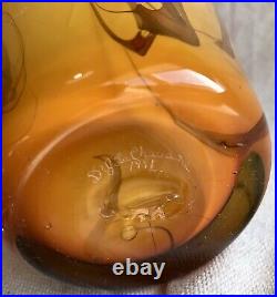 D And J La Chaussee Vase Hand Blown Vintage Art Glass Signed 1991 USA 9 Inch