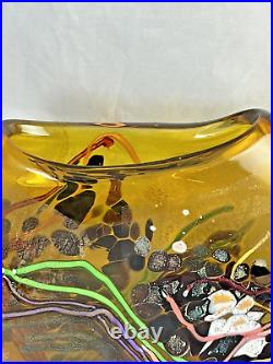 Dan Bergsma Studio Glass Painted Over Amber Gold Yellow Hand Blown Vase Signed