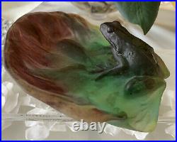 Daum France Pate de Verre Large Frog on Lily Pad SIgned