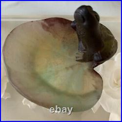 Daum France Pate de Verre Small Frog on Lily Pad SIGNED