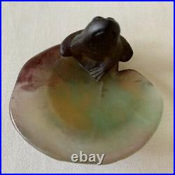 Daum France Pate de Verre Small Frog on Lily Pad SIGNED