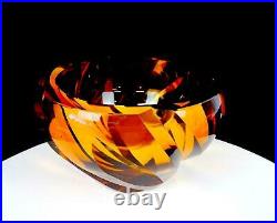 Daum Nancy France Signed Art Glass Brown Heavy Thick Leaf Cut 6 3/4 Bowl Vase