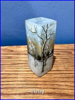 Daum Nancy Rare Blue Winterscene Vase Cameo Art Glass