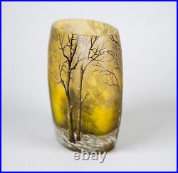 Daum Nancy Winter Landscape Cameo Enameled Vase Antique Glass Art Nouveau Signed