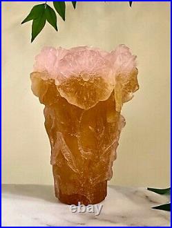 Daum Pate De Verre French Crystal Hibiscus Pink Vase Excellent Condition