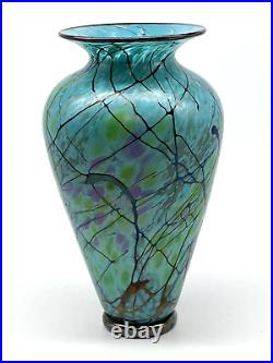 David Lindsay Art Glass Hand Blown Vase Iridescent Signed 2015