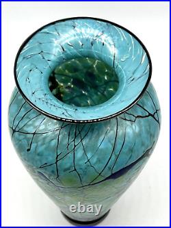 David Lindsay Art Glass Hand Blown Vase Iridescent Signed 2015