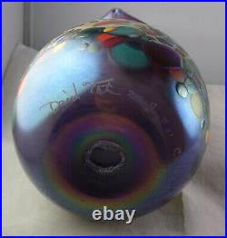 David Tate Iridescent Oil Spot Multicolored Signed Studio Art Glass Vase