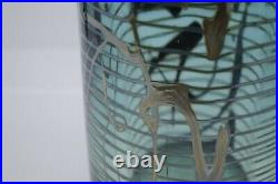 Dick Huss 1986 Sudio Glass Art Glass Blue Vase with Caned Glass Lines