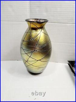 Don Carlson Art Glass Vase Signed Numbered Gold Aurene Iridescent 1997