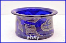 Donald Carlson Studio Art Glass Cobalt Blue Signed Vase Rose Bowl Modern Swirl