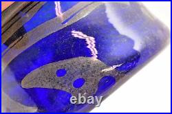 Donald Carlson Studio Art Glass Cobalt Blue Signed Vase Rose Bowl Modern Swirl