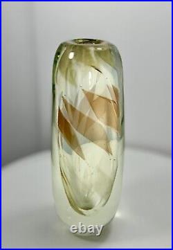 Drew Smith Studio Art Glass Vase Signed Dated 1982 Peach Swirl