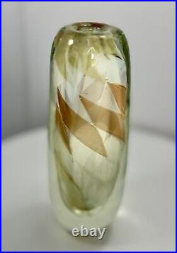 Drew Smith Studio Art Glass Vase Signed Dated 1982 Peach Swirl