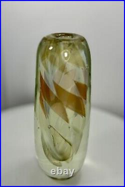 Drew Smith Studio Art Glass Vase Signed Dated 1982 Peach Swirl