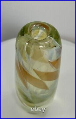 Drew Smith Studio Art Glass Vase Signed Dated 1982 Peach Swirl