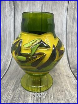 Dutch Schulze Hand Blown Art Glass Vase 10 Green shard vase Signed #907, 2001