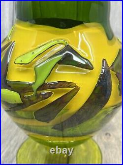 Dutch Schulze Hand Blown Art Glass Vase 10 Green shard vase Signed #907, 2001