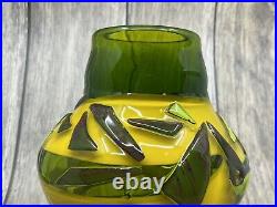 Dutch Schulze Hand Blown Art Glass Vase 10 Green shard vase Signed #907, 2001