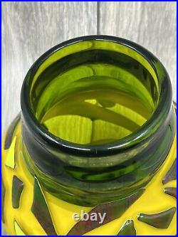 Dutch Schulze Hand Blown Art Glass Vase 10 Green shard vase Signed #907, 2001