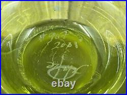 Dutch Schulze Hand Blown Art Glass Vase 10 Green shard vase Signed #907, 2001