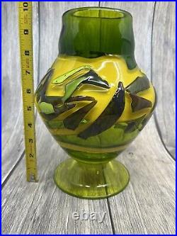 Dutch Schulze Hand Blown Art Glass Vase 10 Green shard vase Signed #907, 2001