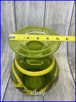 Dutch Schulze Hand Blown Art Glass Vase 10 Green shard vase Signed #907, 2001