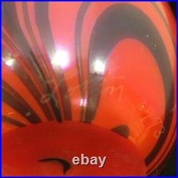EARLY 1973 Signed Charles Lotton Mandarin Red Vase 5 3/8 Tall Pulled Feather