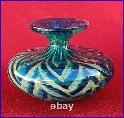 Early 70's signed MDINA Art Studio Glass Vase Teal Green & Seaweed Color