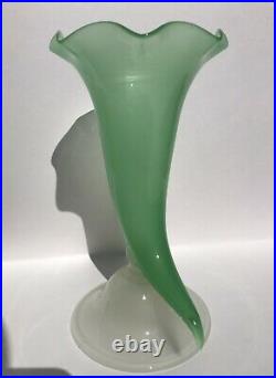 Early Carder Steuben Jade and Alabaster Cornucopia 8 Inch Vase. Mint. Marked