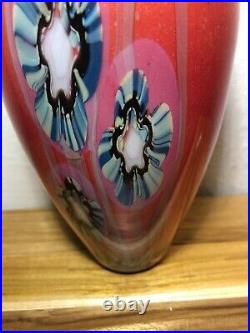 Eickholt Art Glass Vase Signed Hand Made 2002 Salmon with Stretched Millefiori