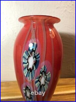 Eickholt Art Glass Vase Signed Hand Made 2002 Salmon with Stretched Millefiori