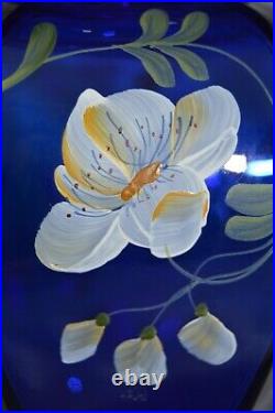Elegant Fenton Art Glass Hand Painted Cobalt Blue Signed Vase, Limited Edition