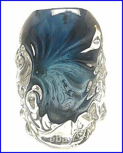 Elizabeth Lyons Vase 2011 Blue Chunky Studio Art Glass Signed