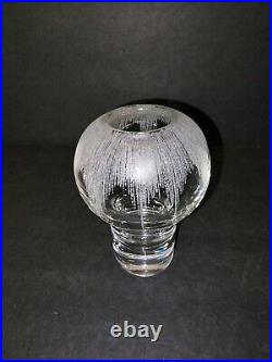 Etched MCM Art Glass Crystal Vase Signed Johansfors Orup, Designed by Bengt Orup
