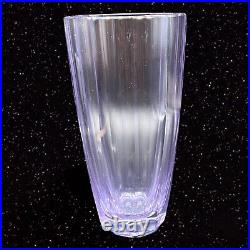 European Crystal Glass Light Purple Thick Ribbed Vase Signed By Artist 9T 4.5W