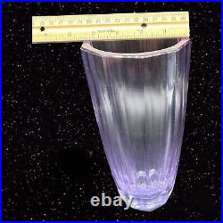 European Crystal Glass Light Purple Thick Ribbed Vase Signed By Artist 9T 4.5W