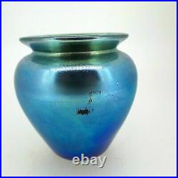 Exquisite Early 20th C. Steuben Aurene Blue Iridescent Art Glass Vase Signed