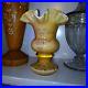 FENTON-Glass-Amber-Brown-Bone-White-Handpainted-Signed-Floral-Vase-Cased-Glass-01-el