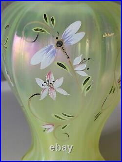 FENTON Lily Trail TOPAZ IRIDESCENT Art Glass VASE 9 Signed P Thornley GLOWS