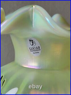 FENTON Lily Trail TOPAZ IRIDESCENT Art Glass VASE 9 Signed P Thornley GLOWS