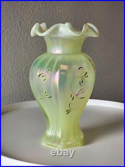 FENTON Lily Trail TOPAZ IRIDESCENT Art Glass VASE 9 Signed P Thornley GLOWS