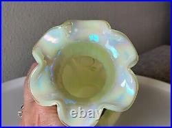 FENTON Lily Trail TOPAZ IRIDESCENT Art Glass VASE 9 Signed P Thornley GLOWS