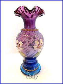 FENTON? Mulberry Art Glass Vase Bill Fenton 50 Years Hand Painted Signed 1996